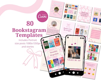 80 Pink Bookstagram templates | canva templates | book instagram | Social Media Post | social media | book content | book review