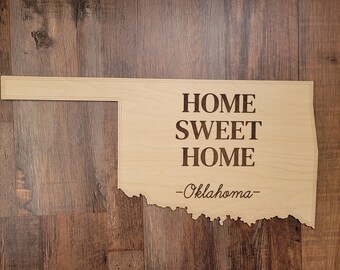 Oklahoma State Wood Cutout, Custom Text Options, Laser Engraved Home Decor