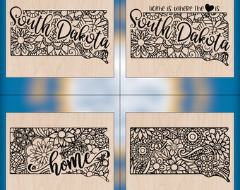 South Dakota Wood Wall Art, 4 Variations, Laser Engraved Home Decor