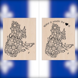 Quebec Wood Wall Art, 2 Variations, Laser Engraved Home Decor