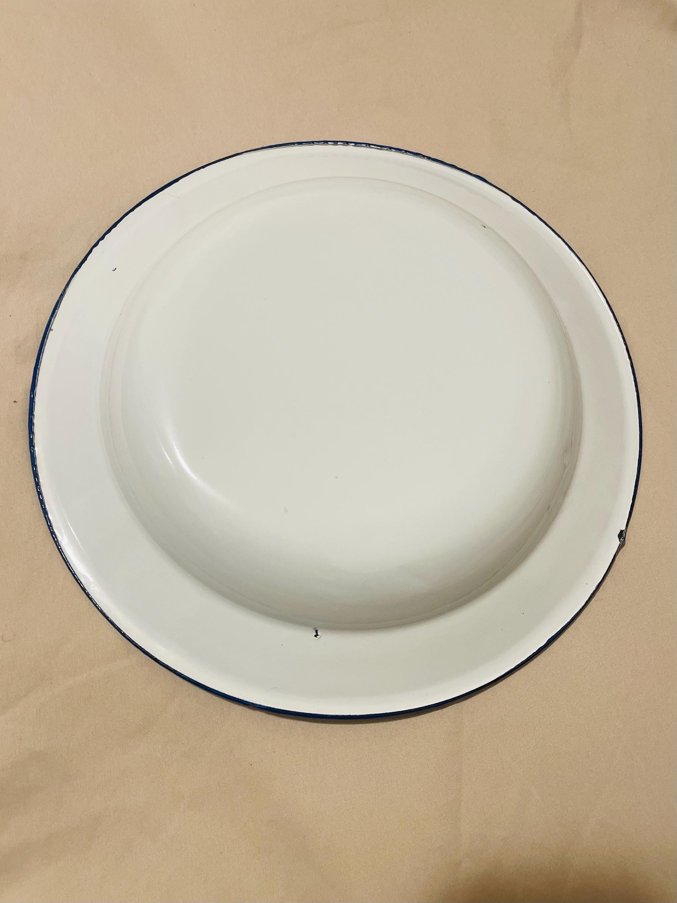Asyet Blanc. White Enamelware Bowl, Blue Rim - Etsy Israel