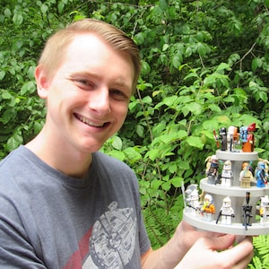 Round 3-Tier Minifigure Display Stand, Gray poly lumber, holds 30 figures.