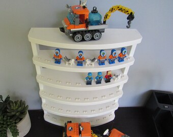 Large Curved Minifigure Display Shelf/Stand, white poly lumber, holds 50 figures.