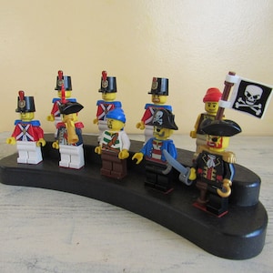Mini Crescent Shaped Minifigure Display Stand, Black poly lumber, holds 9 figures.