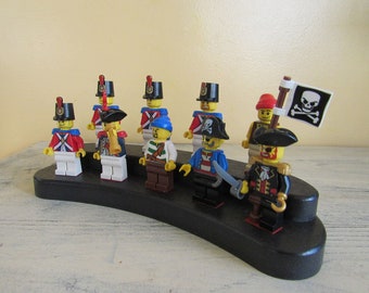 Mini Crescent Shaped Minifigure Display Stand, Black poly lumber, holds 9 figures.