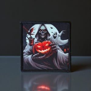 Halloween Embroidered Patch “Grim Reaper” | Sew-On, Iron-On, Hook and Loop Applique for Jackets, Backpacks