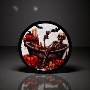 Gestickter Halloween Skelett Aufnäher | Applikation zum aufnähen, aufbügeln & zum aufbügeln / aufbügeln für Jacken, Taschen & Rucksäcke