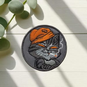 Embroidered Cool Cat Patch | Iron-On or Velcro Backing | Applique for Clothing, Backpacks and Jackets | Animal Chevron | Gift for Cat Lovers