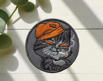 Haftowana naszywka z kotem | Naszywka z motywem zwierzęcia, na rzep, do plecaków i kurtek