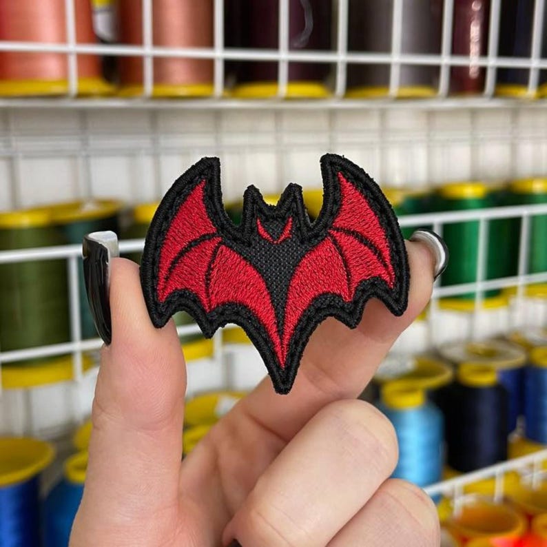 Bat Patch Red Embroidered Bat Patch | Sew-on, Iron-on, Hook and Loop Applique for ...