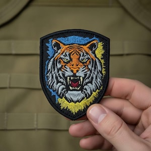 Geborduurde tijgerpatch – dierenbadge voor jas of rugzak | Tactische moraalpatch, bikerstijl