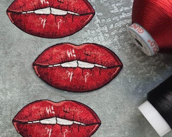 Red Lips Patch | Embroidered Lip Applique for Jackets, Hats, Bags, Denim & Fashion Accessories