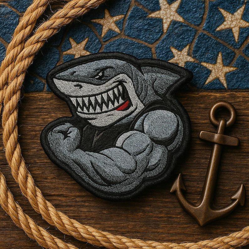 Embroidered Muscle Shark Patch for Gym Bag or Workout Jacket | Sew-on ...