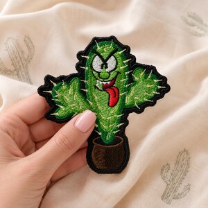Funny Embroidered Cactus Patch | Angry Plant Applique for Jackets, Backpacks, Hats & Bags