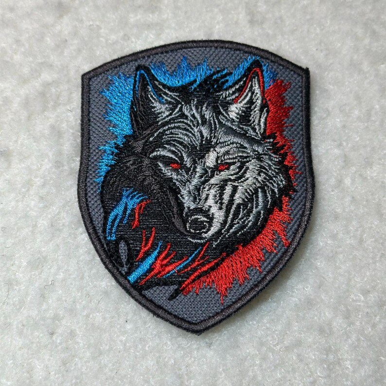 Red Blue Wolf Tactical Patch – Embroidered Emblem for Jackets ...