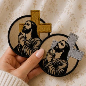 Embroidered Jesus Patch with Cross – Christian Applique for Jackets, Backpacks & Clothing