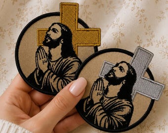 Broderad Jesus-lapp med kors – kristen applikation för jackor, ryggsäckar och kläder