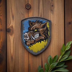 Wild Boar Embroidered Patch: Iron-On/Velcro Applique