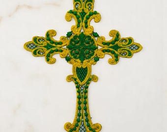 Gestickter kyrillischer Kreuzaufnäher | Aufbügeln oder Aufnähen | Für Kleidung, Kirche Dekor & Taufe