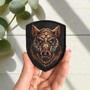Embroidered Wild Boar Patch: Tactical Iron-On Applique