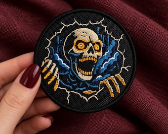 Skeleton Embroidered Patch – Gothic Horror Patch for Jackets, Backpacks and Vests