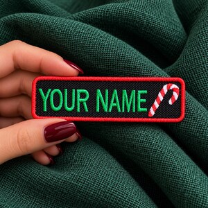 Personalized Candy Cane Name Patch, Embroidered Christmas Tag for Stockings, Gift Bags & Backpacks
