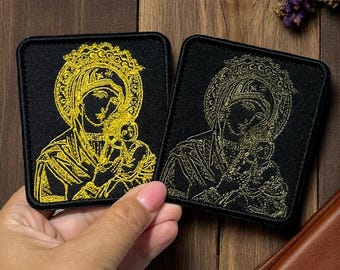 Mother of God Orthodox Icon Embroidered Patch | Virgin Mary and Child | Iron-On, Sew-On, Velcro