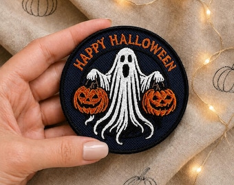 Halloween Ghost Embroidered Patch – Pumpkin Badge for Jackets, Backpacks and Spooky Costumes