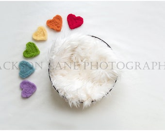 Rainbow Felted Heart Newborn Digital Background, High Resolution