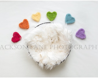 Rainbow Felted Heart Newborn Digital Background, High Resolution