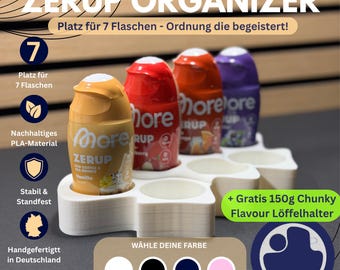 Organizador para más nutrición Zerup | Soporte para botellas de 7 ranuras | Soporte para jarabes impreso en 3D | Soporte Zerup para cocina y organización | PLA de colores