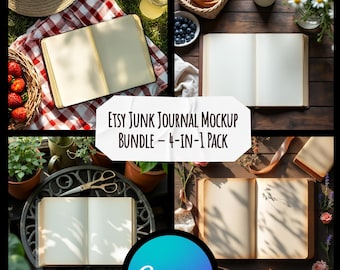 Junk Journal Mockup Bundle - Canva Etsy Listing Mockups (4-in-1)