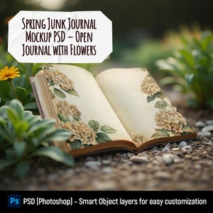Spring Junk Journal Mockup PSD – Open dagboek met bloemen