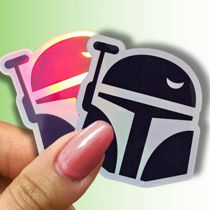 Star Wars Mandalorian Helmet Sticker -  Mando Holographic Decal for Water Bottles, Laptops - Star Wars Fan gift