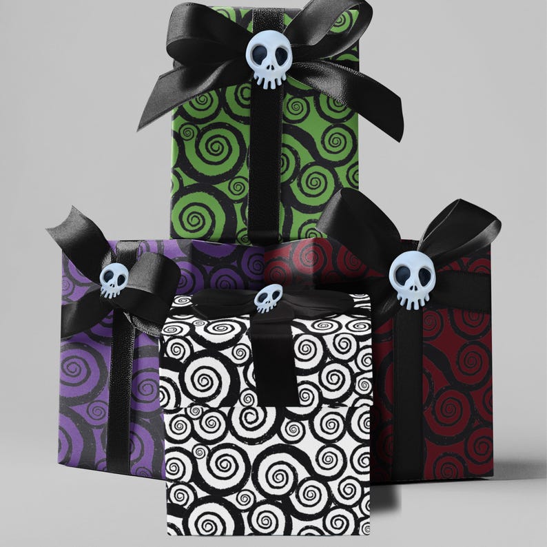 Spiral Nightmare Before Christmas Inspired Wrapping Paper | Gothic Decorative Gift Wrap for Spooky Gifts