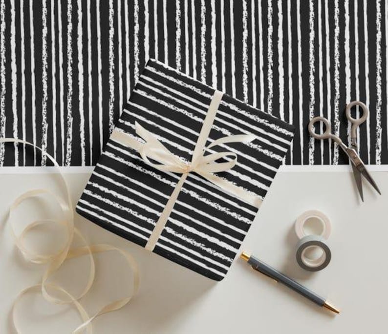 Jack Skellington Gift Wrapping Paper - 3 Sheets, Halloween Pinstripe Design, Perfect for Parties & Gifts