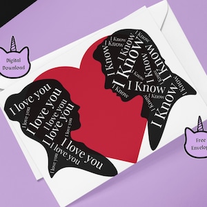 Un biglietto di San Valentino con nuvola di parole "Ti amo, lo so" - Star Wars Download digitale - Regalo romantico stampabile 5x7