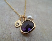 Silver or Gold February Amethyst Birthstone necklace, Availabe in all birthstones, Bridesmaid Gift, Birthday Gift, Flower Girl Gift