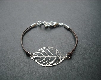 Bridesmaid Bracelet, Silver Bracelet with Skeleton Leaf