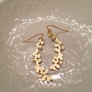 Matte Yellow Gold Lovely Branch and Leaves Earrings image 4