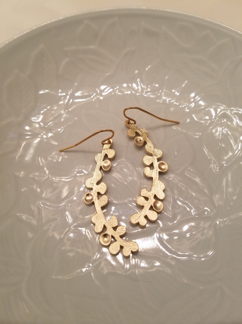 Matte Yellow Gold Lovely Branch and Leaves Earrings image 4