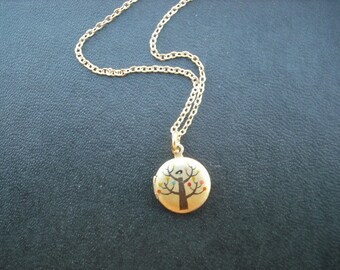 bird on a tree mini locket necklace - 14k gold filled