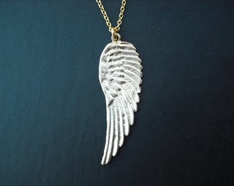 SALE - angel wing necklace - matte 16K yellow gold plated