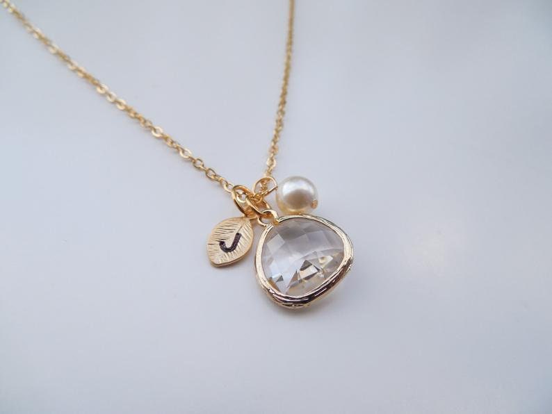 Gold or Silver April Crystal Birthstone necklace, Availabe in all birthstones, Bridesmaid Gift, Birthday Gift, Flower Girl Gift image 3