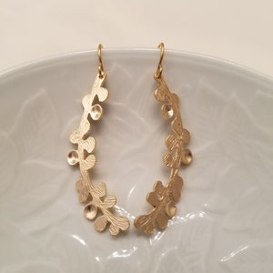 Matte Yellow Gold Lovely Branch and Leaves Earrings image 5