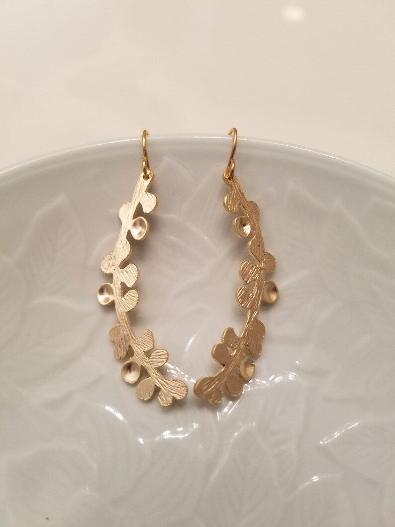 Matte Yellow Gold Lovely Branch and Leaves Earrings image 5