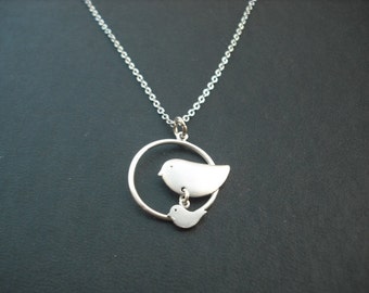 Silver Necklace, Mother and Child Necklace