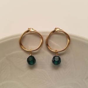 Gold or Silver Emerald May Swarovski Birthstone Twisted Circle Stud Earrings, Bridesmaids Gift, Birthday Gift - Available in all Birthstones