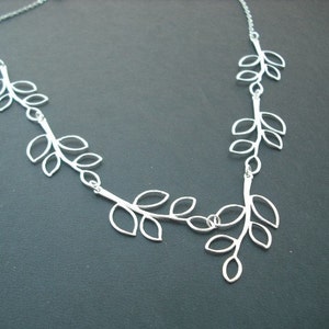bridemaid necklace, silver necklace, multi matte finish five leaf branch necklace, bridesmaid gift, wedding gift image 2