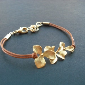 Bridesmaid Gift, Gold Bracelet with Orchid Flowers, Flower Girl Gift, Wedding Gift, Birthday Gift image 3